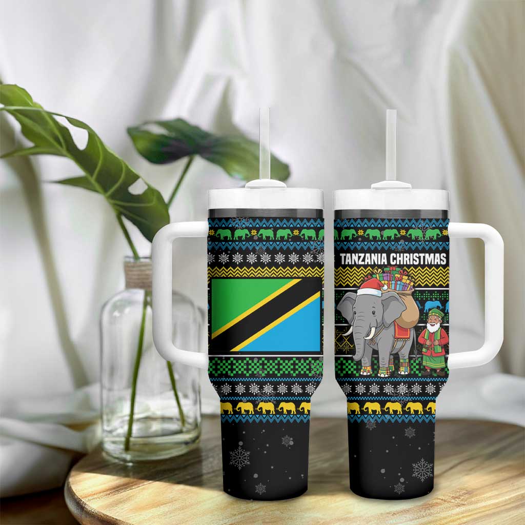 Tanzania Christmas Tumbler With Handle African Santa Riding Elephant Snowflakes - African Pride