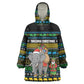 Tanzania Christmas Wearable Blanket Hoodie African Santa Riding Elephant Snowflakes - African Pride