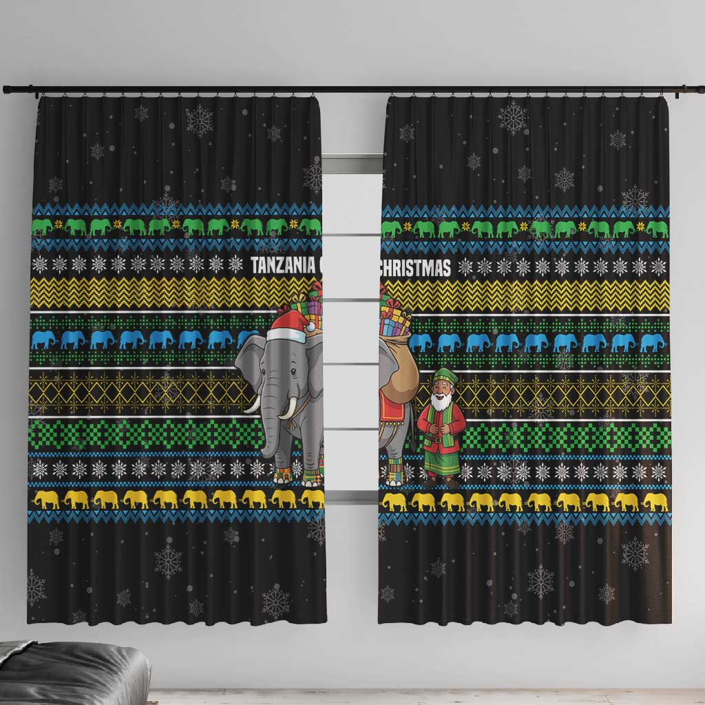 Tanzania Christmas Window Curtain African Santa Riding Elephant Snowflakes - African Pride