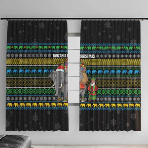 Tanzania Christmas Window Curtain African Santa Riding Elephant Snowflakes - African Pride