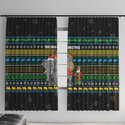 Tanzania Christmas Window Curtain African Santa Riding Elephant Snowflakes - African Pride