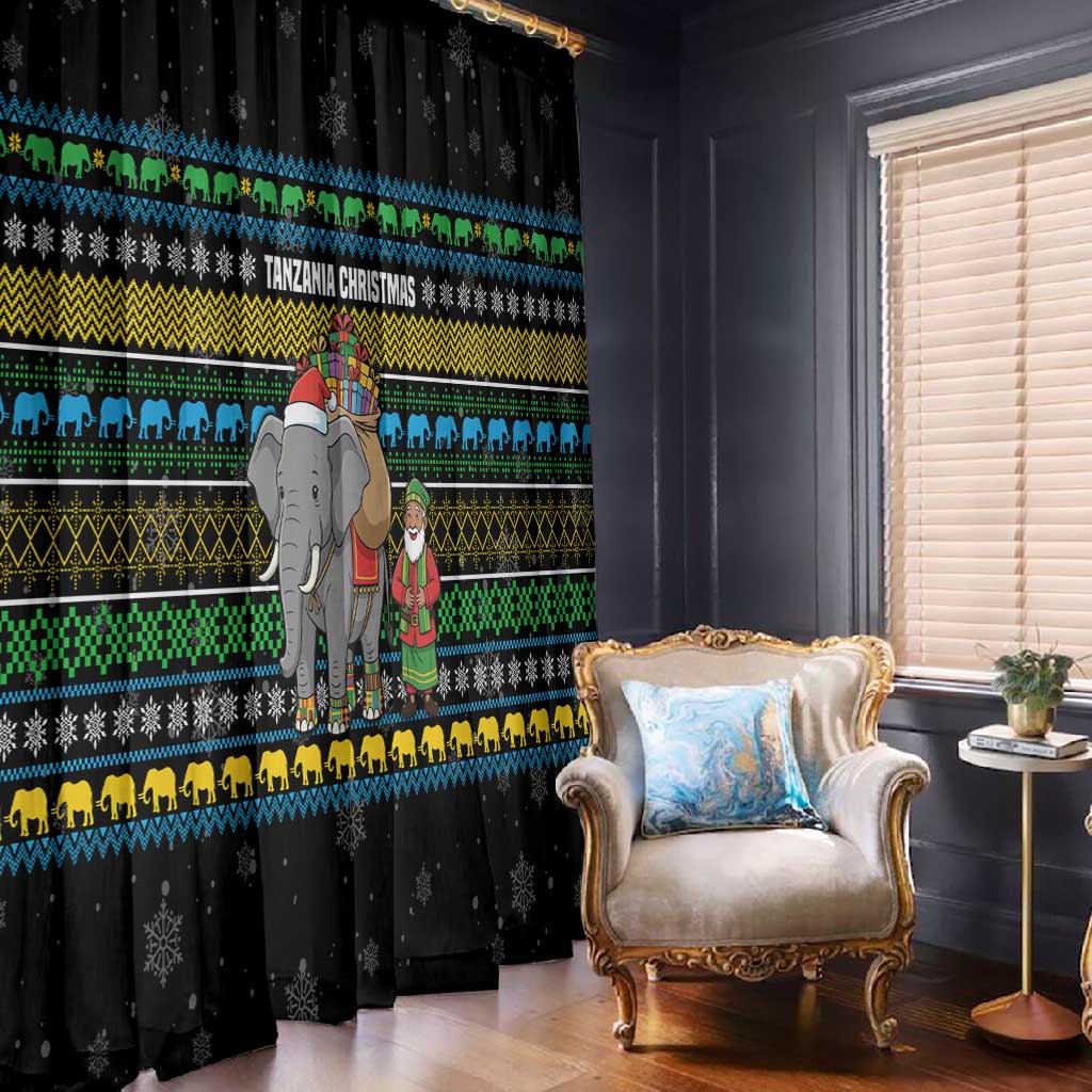 Tanzania Christmas Window Curtain African Santa Riding Elephant Snowflakes - African Pride