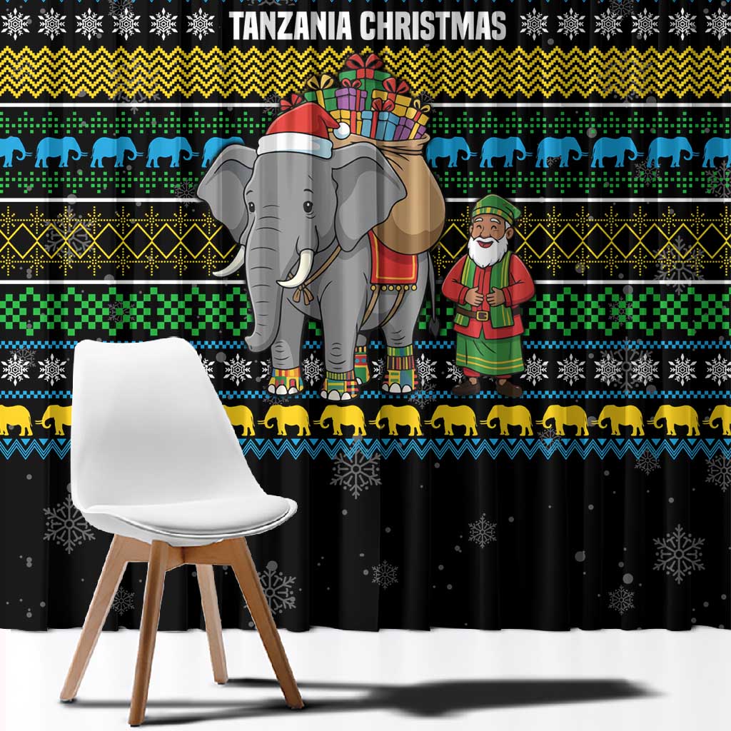 Tanzania Christmas Window Curtain African Santa Riding Elephant Snowflakes - African Pride