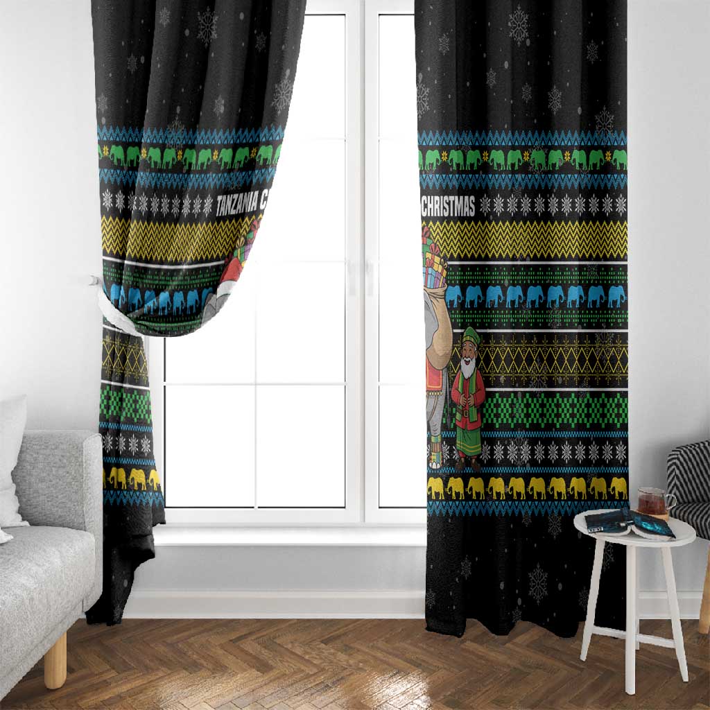 Tanzania Christmas Window Curtain African Santa Riding Elephant Snowflakes - African Pride