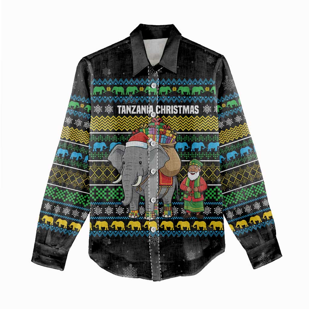Tanzania Christmas Women Casual Shirt African Santa Riding Elephant Snowflakes - African Pride
