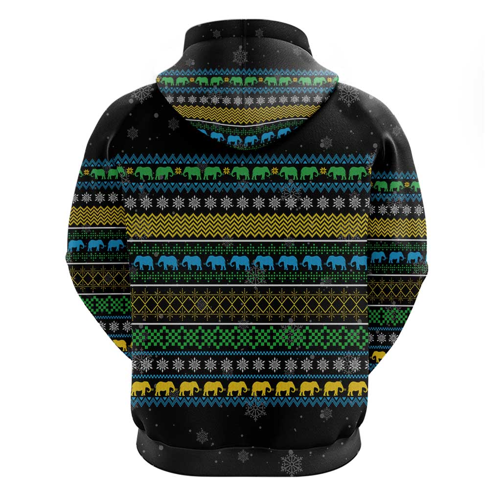 Tanzania Christmas Zip Hoodie African Santa Riding Elephant Snowflakes - African Pride
