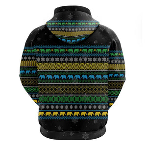 Tanzania Christmas Zip Hoodie African Santa Riding Elephant Snowflakes - African Pride