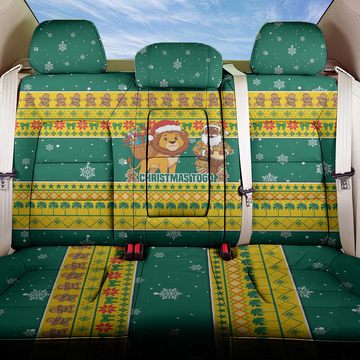 Togo Christmas Back Car Seat Cover African Santa Lion Drummer Gingerbread - African Pride