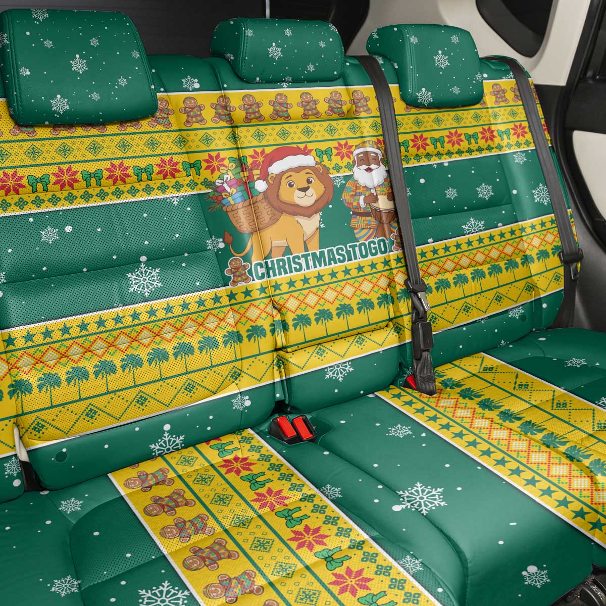 Togo Christmas Back Car Seat Cover African Santa Lion Drummer Gingerbread - African Pride