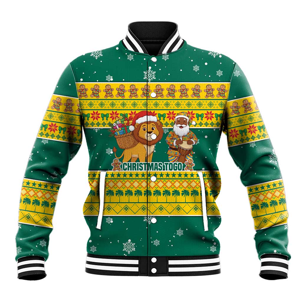 Togo Christmas Baseball Jacket African Santa Lion Drummer Gingerbread - African Pride