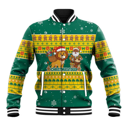 Togo Christmas Baseball Jacket African Santa Lion Drummer Gingerbread - African Pride