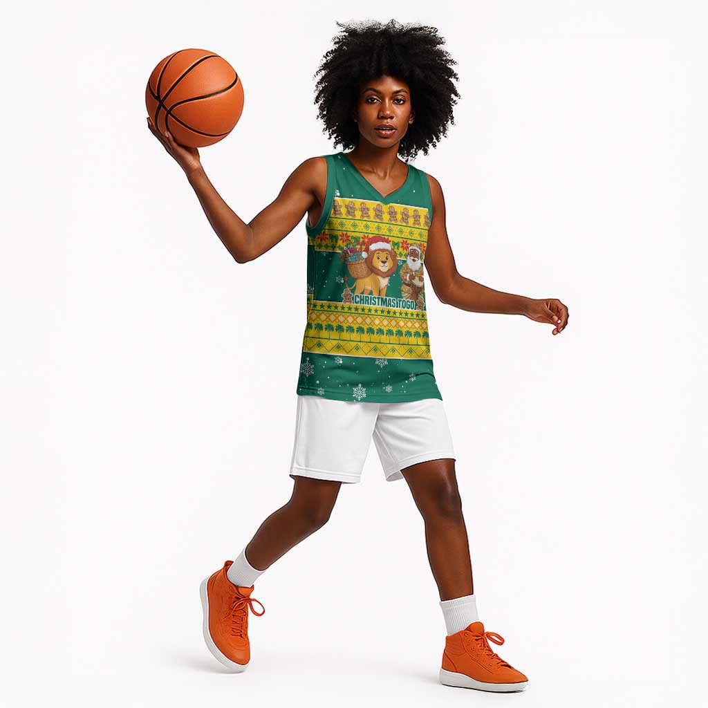Togo Christmas Basketball Jersey African Santa Lion Drummer Gingerbread - African Pride