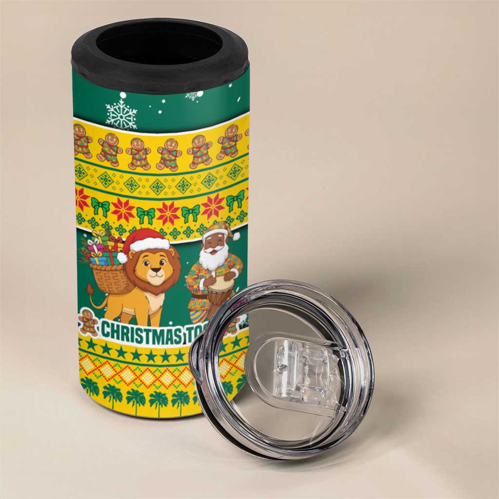 Togo Christmas 4 in 1 Can Cooler Tumbler African Santa Lion Drummer Gingerbread - African Pride