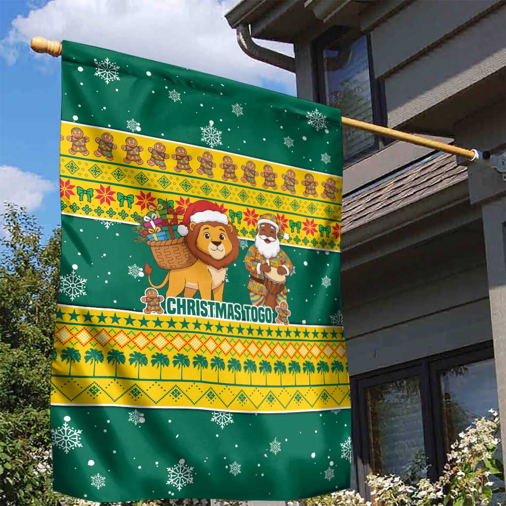 Togo Christmas Garden Flag African Santa Lion Drummer Gingerbread - African Pride