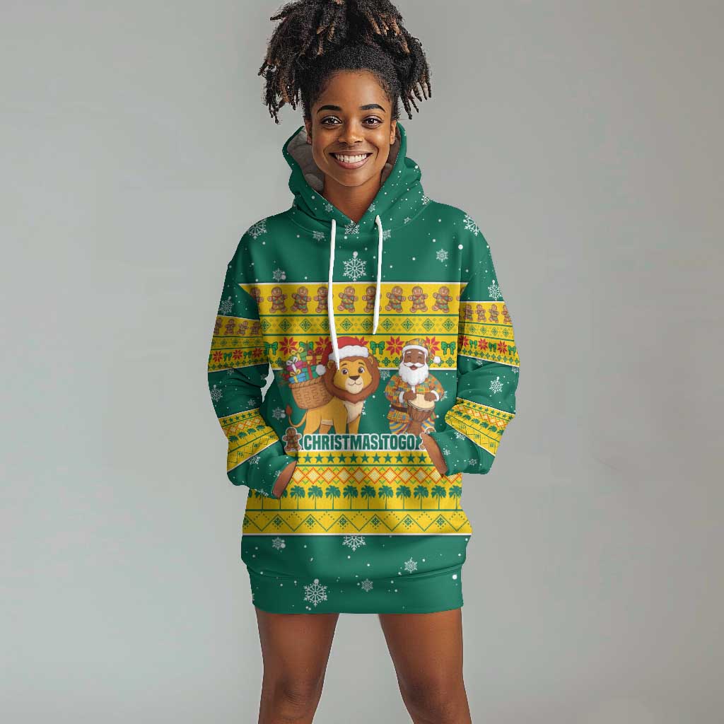 Togo Christmas Hoodie Dress African Santa Lion Drummer Gingerbread - African Pride