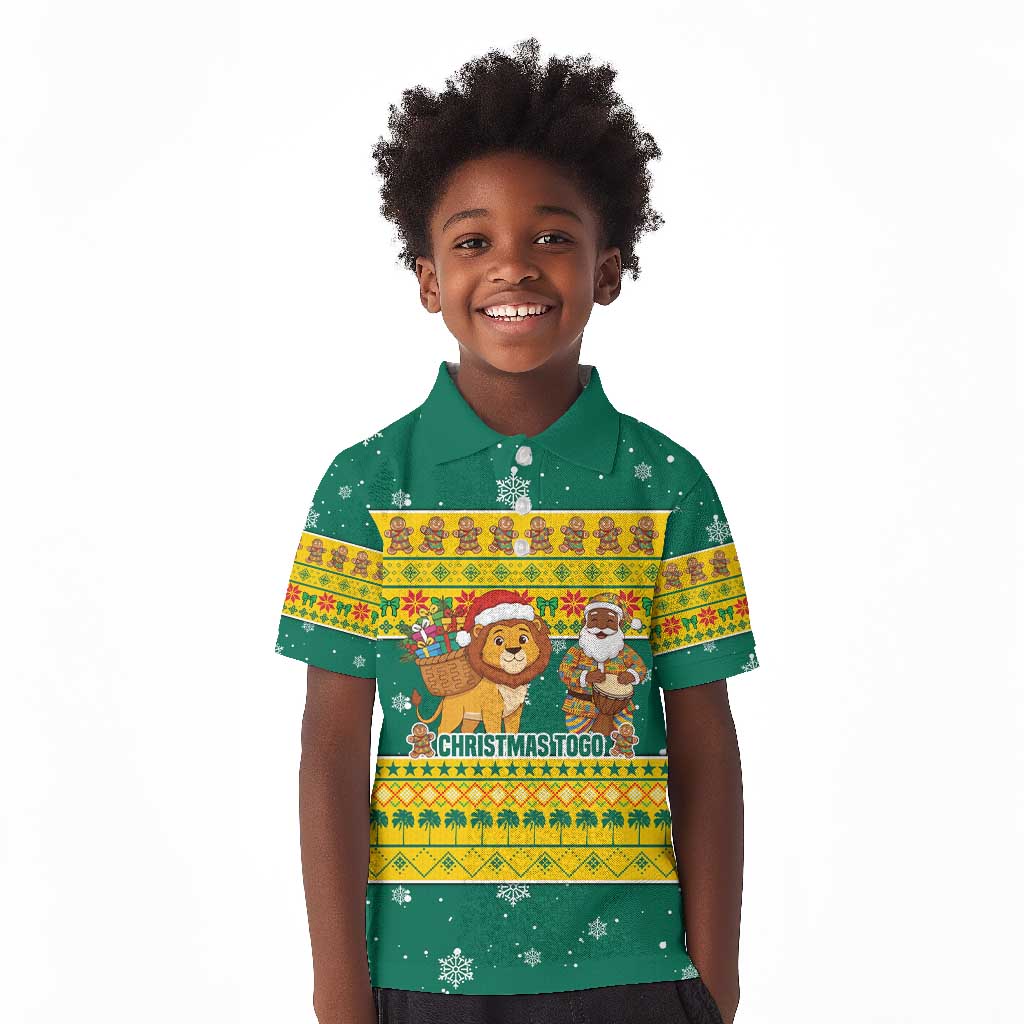 Togo Christmas Kid Polo Shirt African Santa Lion Drummer Gingerbread - African Pride