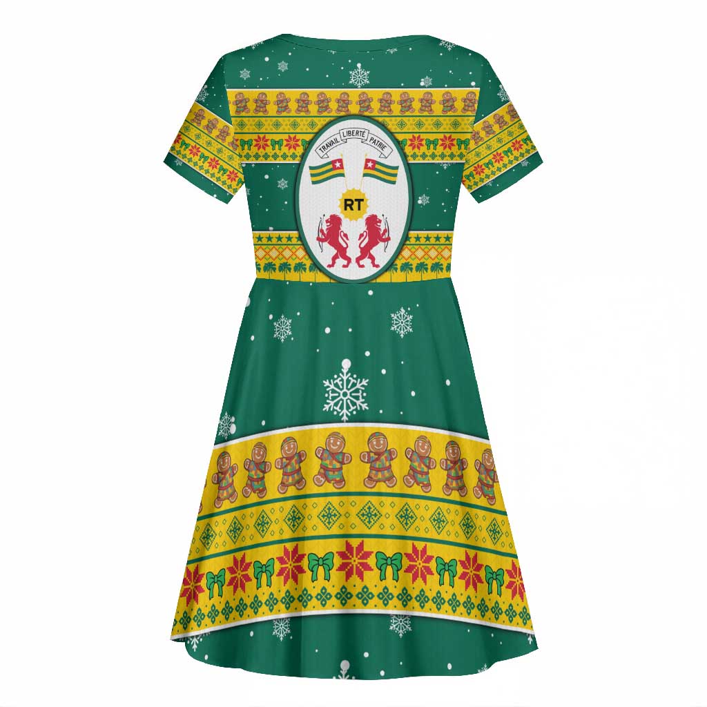 Togo Christmas Kid Short Sleeve Dress African Santa Lion Drummer Gingerbread - African Pride