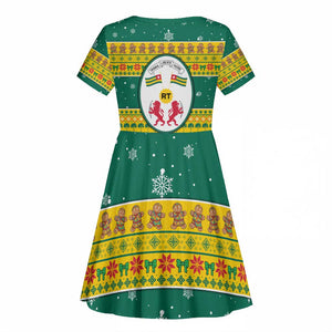 Togo Christmas Kid Short Sleeve Dress African Santa Lion Drummer Gingerbread - African Pride