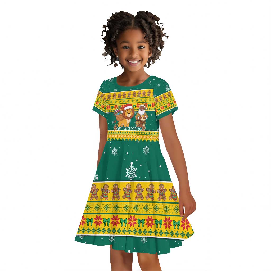 Togo Christmas Kid Short Sleeve Dress African Santa Lion Drummer Gingerbread - African Pride