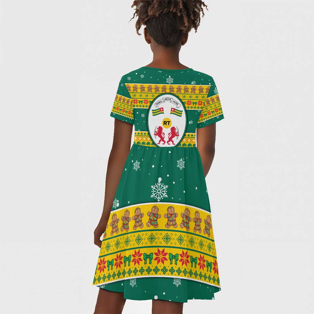 Togo Christmas Kid Short Sleeve Dress African Santa Lion Drummer Gingerbread - African Pride