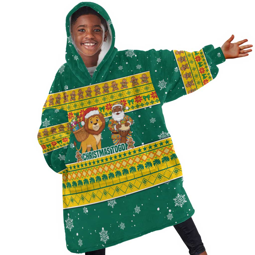 Togo Christmas Kid Wearable Blanket Hoodie African Santa Lion Drummer Gingerbread - African Pride