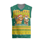 Togo Christmas Knitted V-Neck Vest African Santa Lion Drummer Gingerbread - African Pride