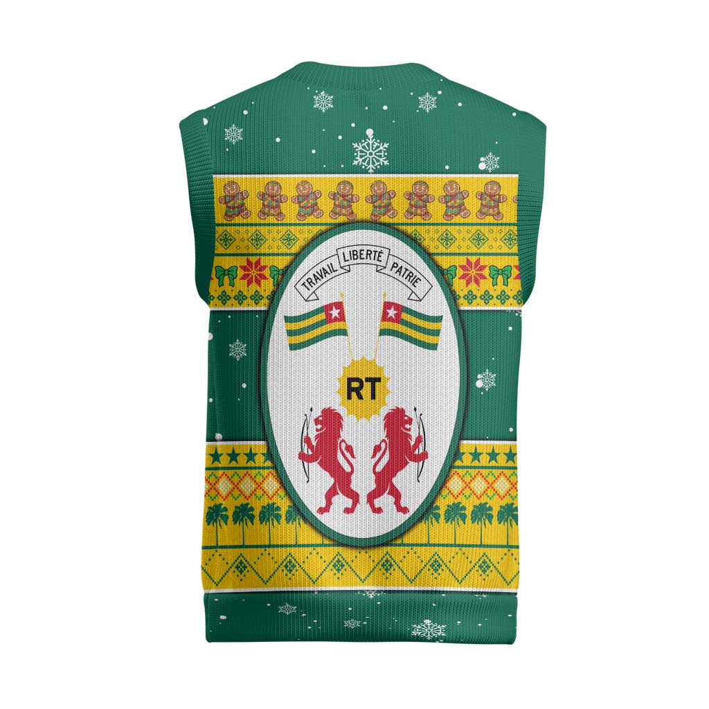 Togo Christmas Knitted V-Neck Vest African Santa Lion Drummer Gingerbread - African Pride