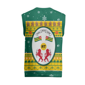 Togo Christmas Knitted V-Neck Vest African Santa Lion Drummer Gingerbread - African Pride