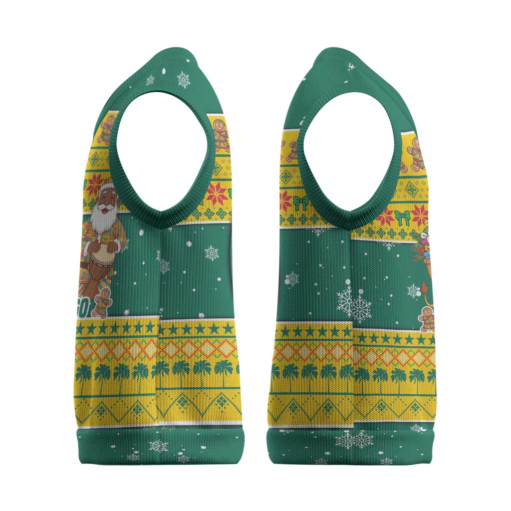 Togo Christmas Knitted V-Neck Vest African Santa Lion Drummer Gingerbread - African Pride