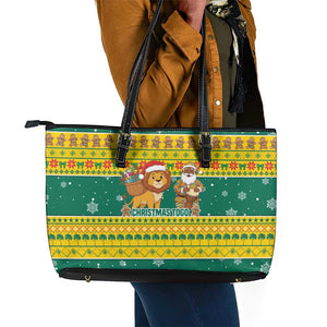 Togo Christmas Leather Tote Bag African Santa Lion Drummer Gingerbread - African Pride