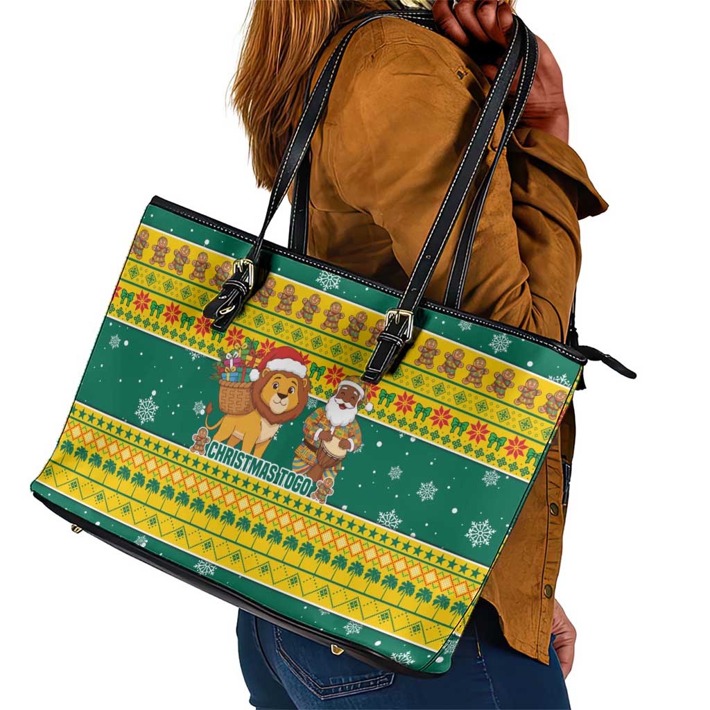Togo Christmas Leather Tote Bag African Santa Lion Drummer Gingerbread - African Pride