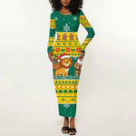 Togo Christmas Long Sleeve Bodycon Dress African Santa Lion Drummer Gingerbread - African Pride