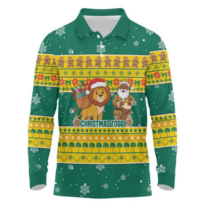 Togo Christmas Long Sleeve Polo Shirt African Santa Lion Drummer Gingerbread - African Pride