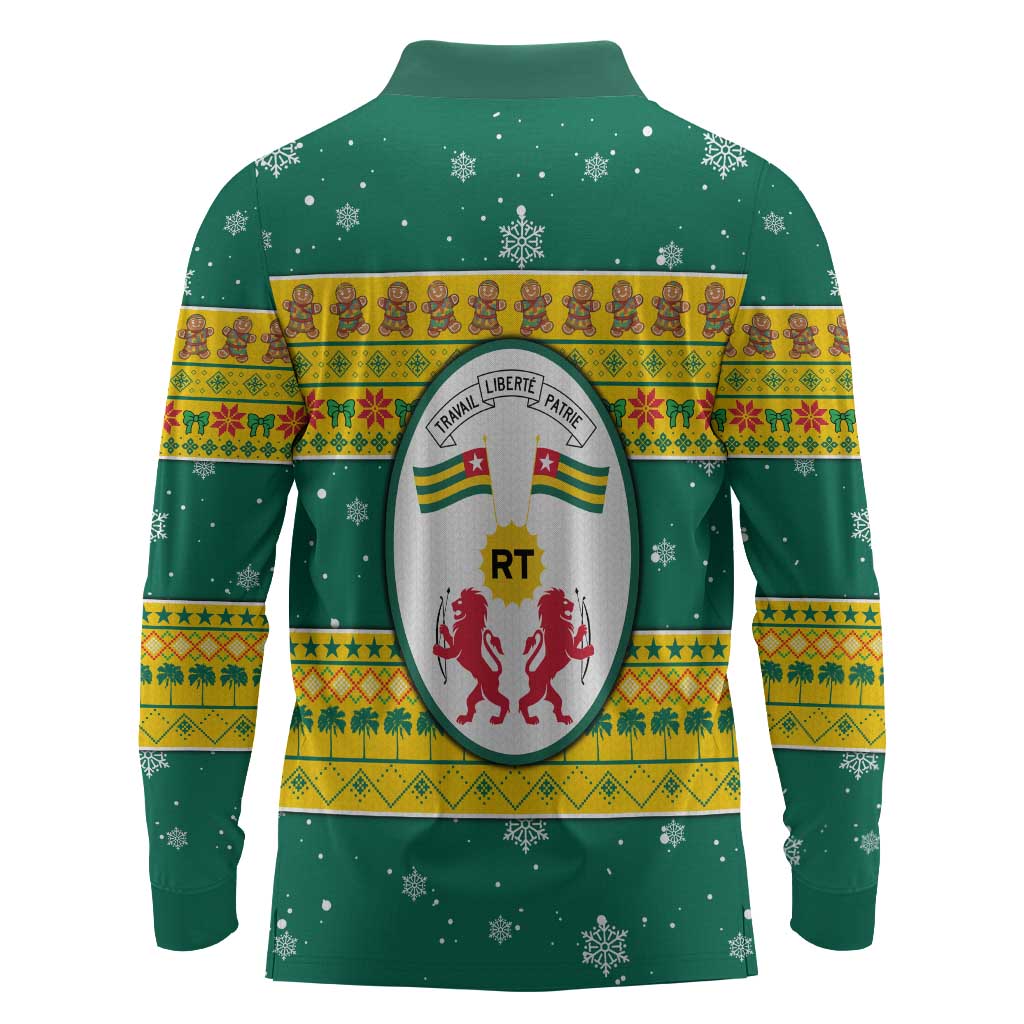 Togo Christmas Long Sleeve Polo Shirt African Santa Lion Drummer Gingerbread - African Pride