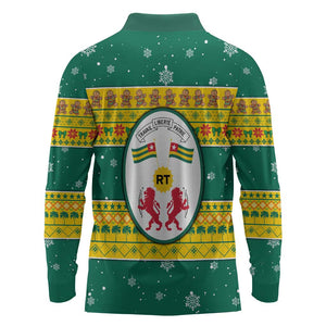 Togo Christmas Long Sleeve Polo Shirt African Santa Lion Drummer Gingerbread - African Pride
