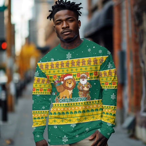 Togo Christmas Long Sleeve Shirt African Santa Lion Drummer Gingerbread - African Pride