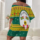 Togo Christmas Off Shoulder Short Dress African Santa Lion Drummer Gingerbread - African Pride