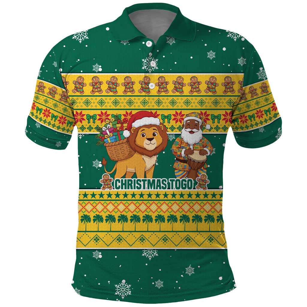 Togo Christmas Polo Shirt African Santa Lion Drummer Gingerbread - African Pride