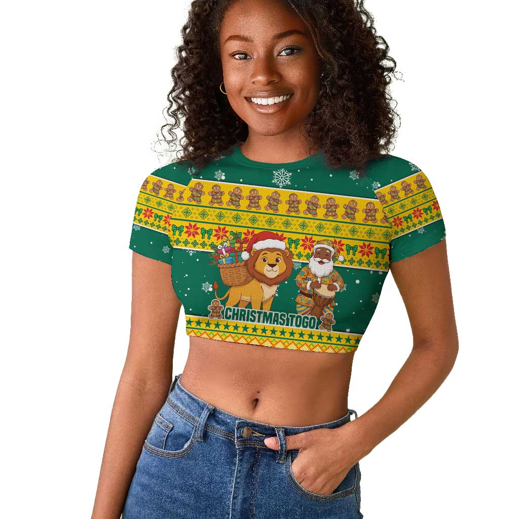 Togo Christmas Raglan Cropped T shirt African Santa Lion Drummer Gingerbread - African Pride