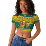 Togo Christmas Raglan Cropped T shirt African Santa Lion Drummer Gingerbread - African Pride
