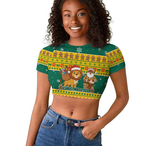 Togo Christmas Raglan Cropped T shirt African Santa Lion Drummer Gingerbread - African Pride