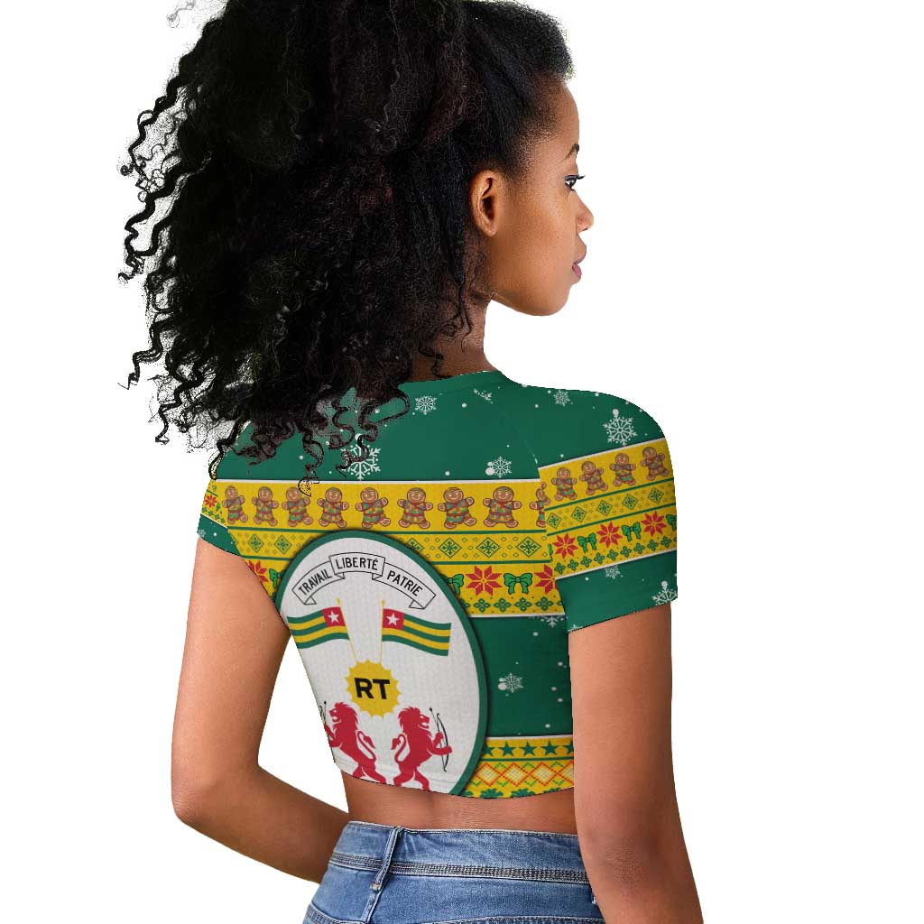 Togo Christmas Raglan Cropped T shirt African Santa Lion Drummer Gingerbread - African Pride