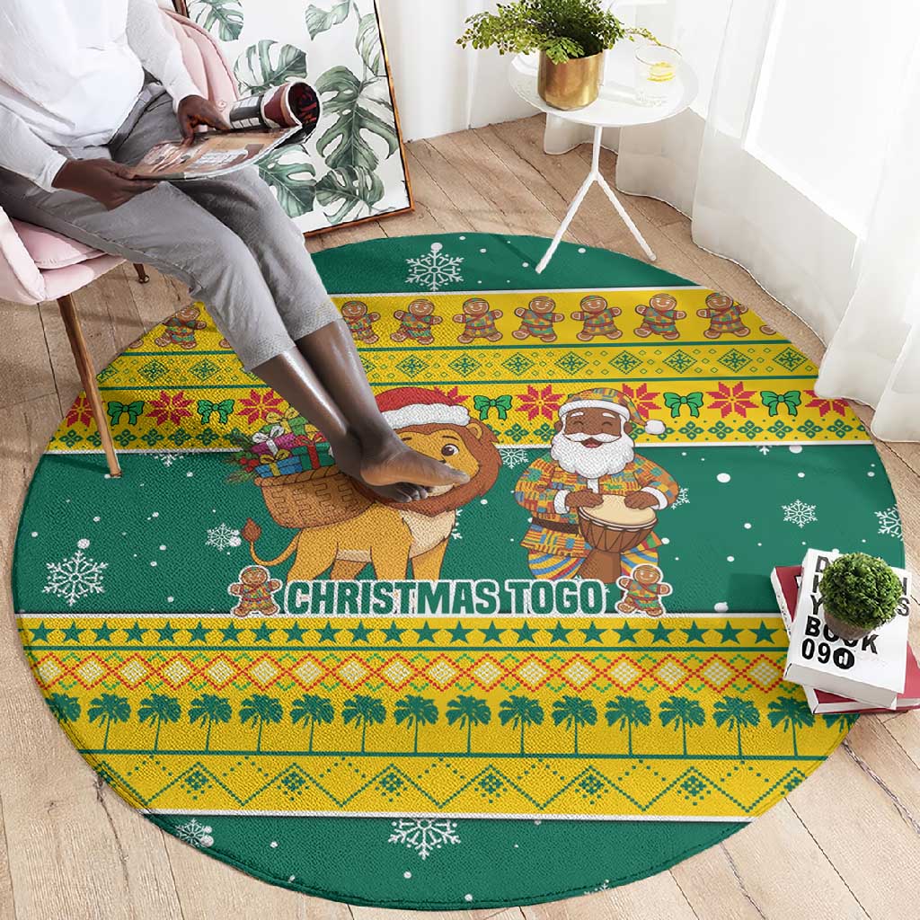 Togo Christmas Round Carpet African Santa Lion Drummer Gingerbread - African Pride