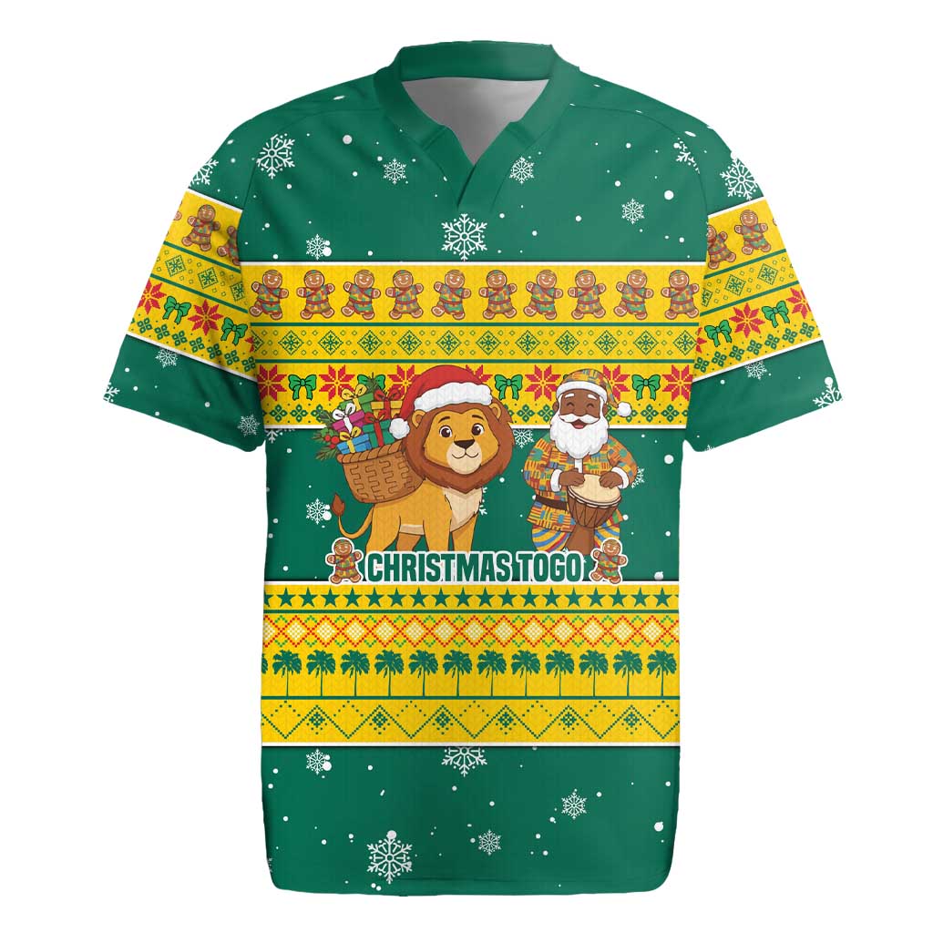 Togo Christmas Rugby Jersey African Santa Lion Drummer Gingerbread - African Pride