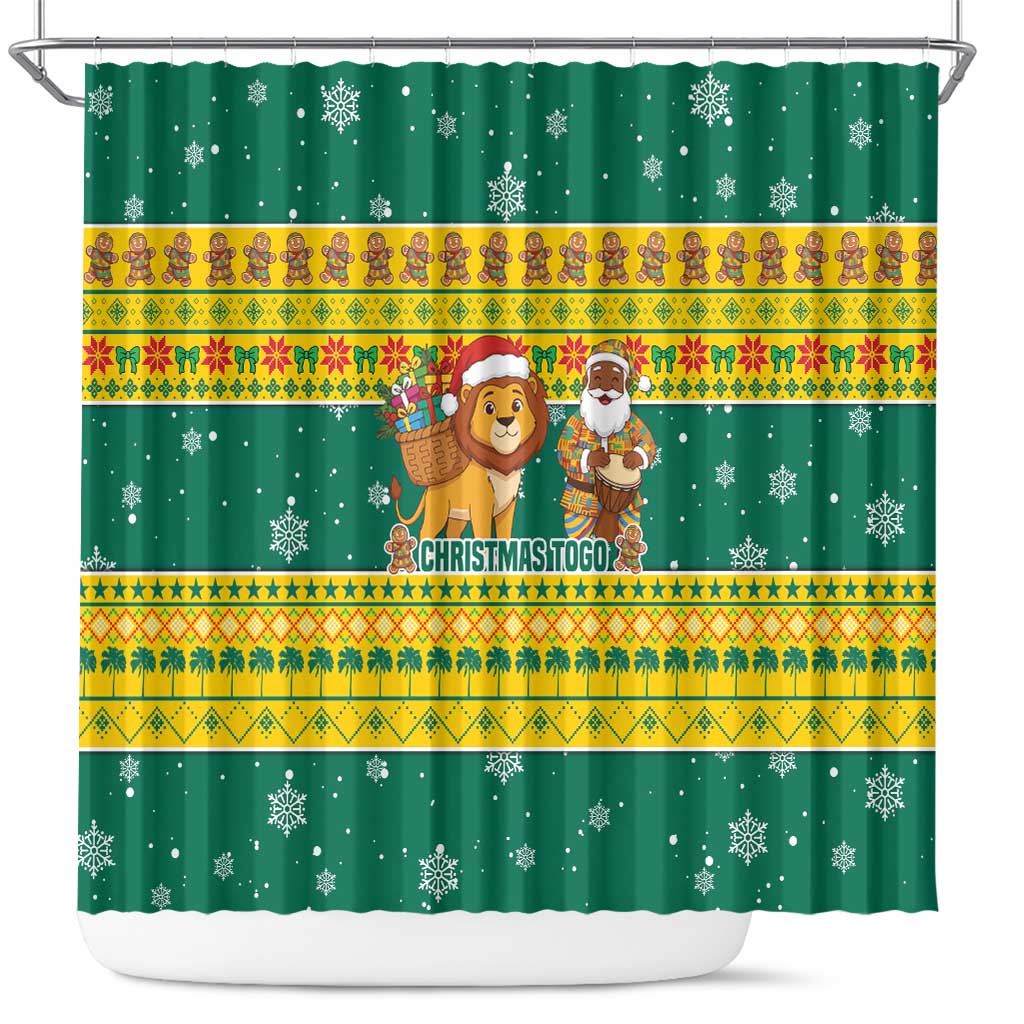 Togo Christmas Shower Curtain African Santa Lion Drummer Gingerbread - African Pride
