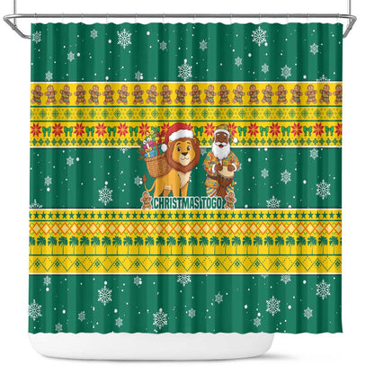 Togo Christmas Shower Curtain African Santa Lion Drummer Gingerbread - African Pride
