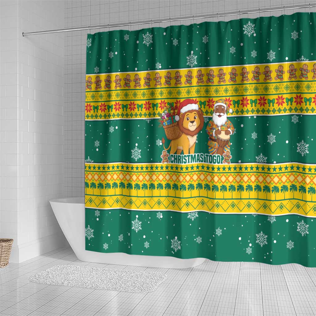 Togo Christmas Shower Curtain African Santa Lion Drummer Gingerbread - African Pride