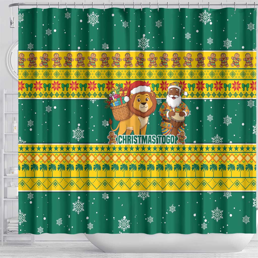 Togo Christmas Shower Curtain African Santa Lion Drummer Gingerbread - African Pride