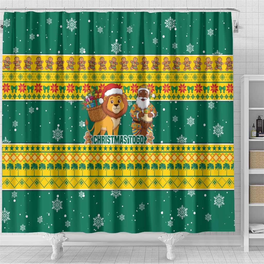 Togo Christmas Shower Curtain African Santa Lion Drummer Gingerbread - African Pride
