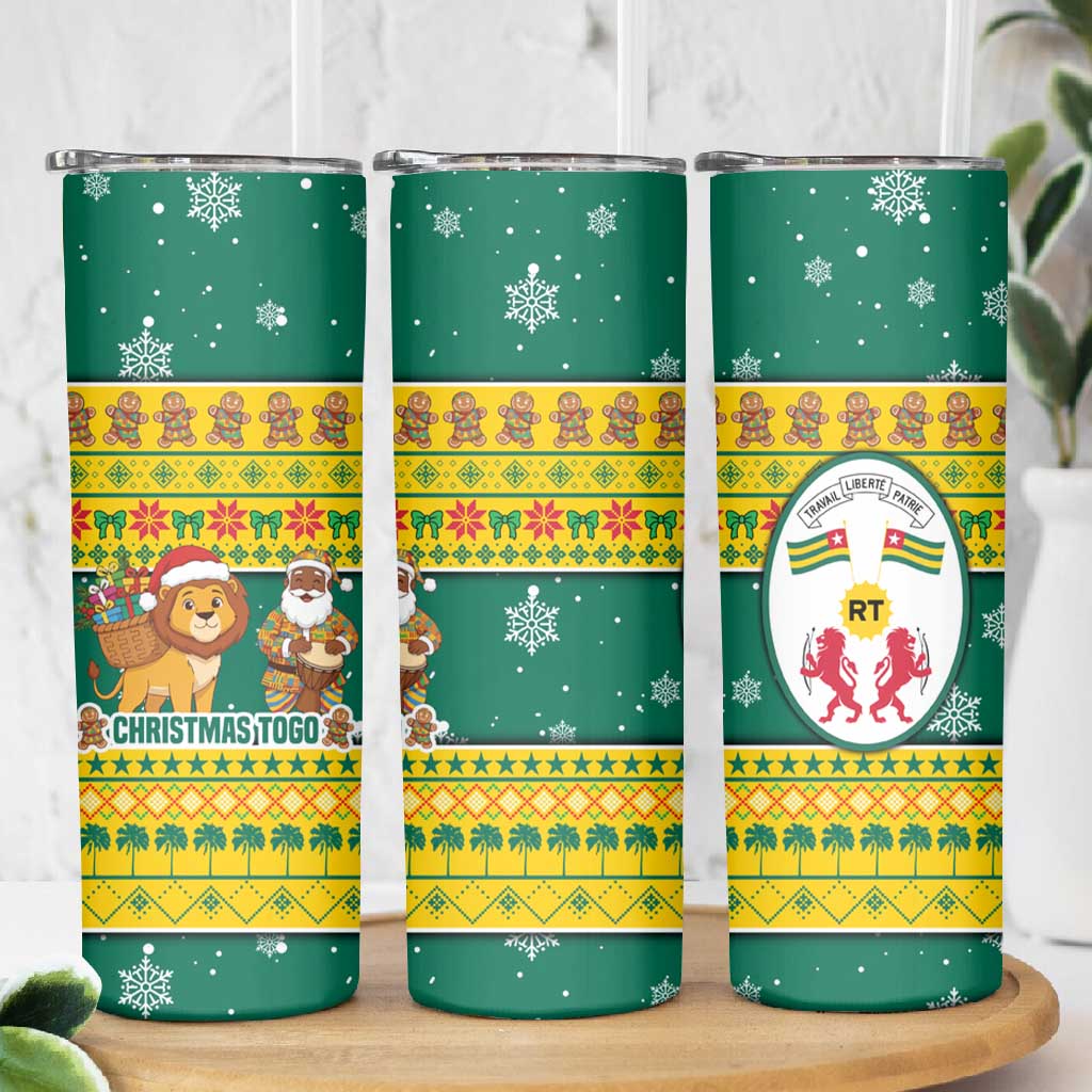 Togo Christmas Skinny Tumbler African Santa Lion Drummer Gingerbread - African Pride